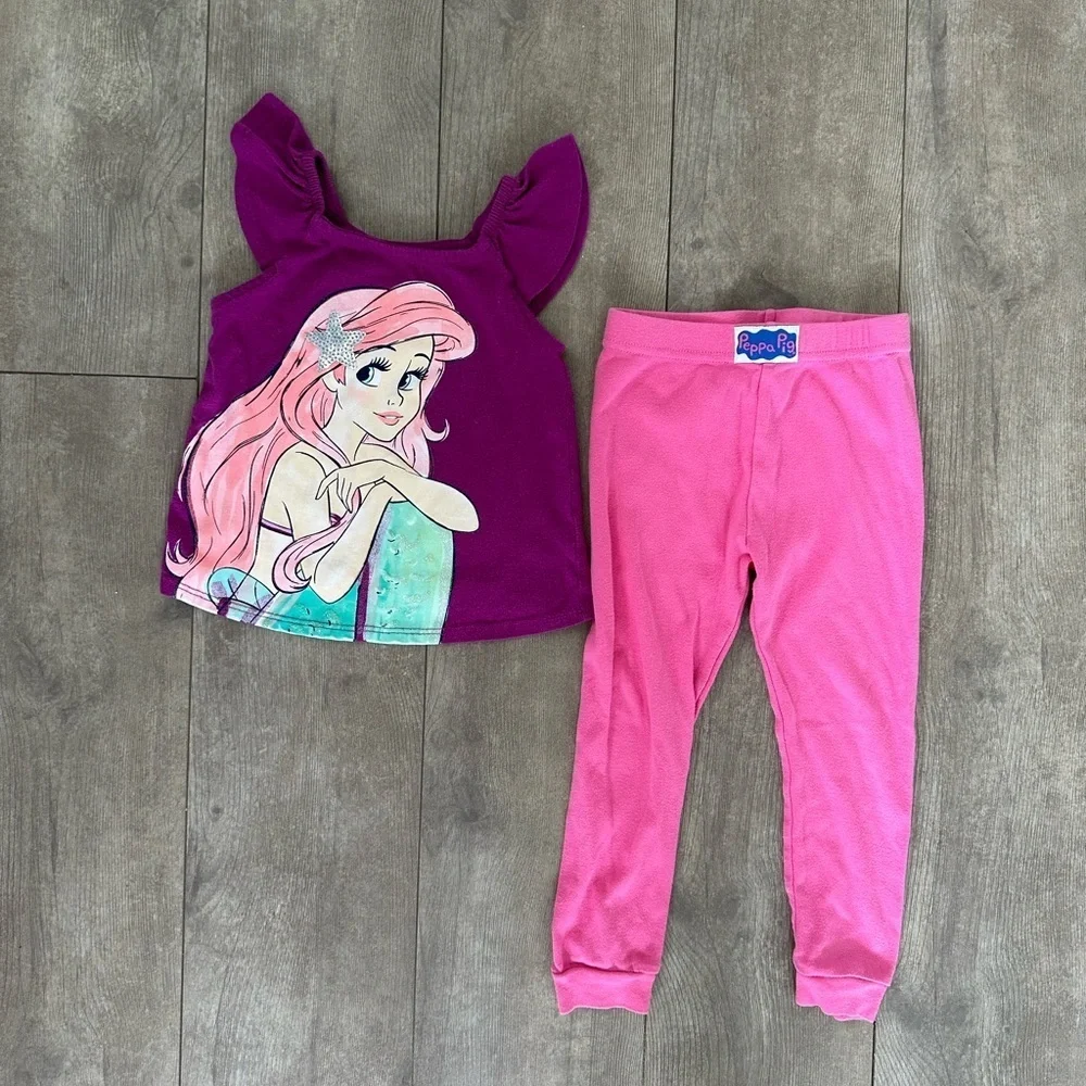 Disney Little Mermaid Ariel Shirt & Peppa Pig Pants 2T Girls